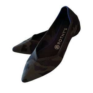 Rothy’s black grey camo pointed toe flats, size 8.5, like new